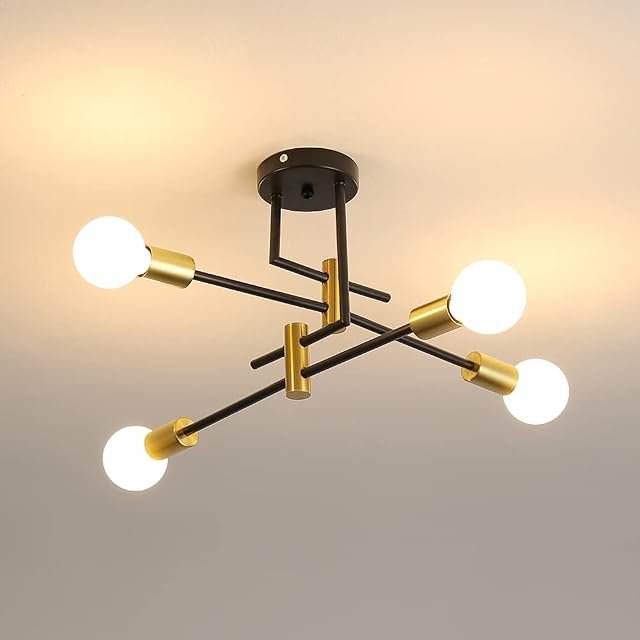 DAXGD Vintage Ceiling Lamp, E27 Industrial Ceiling Lights Diameter 70cm for Bedroom, Kitchen, Corridor, Modern LED Chandeliers 4 Lights (Bulb is not Included)
