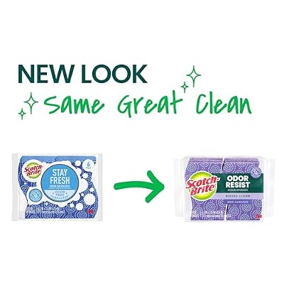 Scotch-Brite Odor Resist Non-Scratch Scrub Sponge, Dishwasher-Safe Kitchen Sponges that Resist Bacterial Odors, Multipurpose Dish Sponge for Gentle Cleaning, 6 Dish Sponges