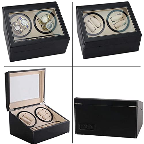 Bobinador de relojes automático 4+6 en pintura de piano con interior de cuero PU negro y motor 4