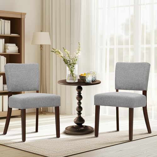 Image of COLAMY Mid Century Modern Dining Chairs Set of 2, Upholstered Kitchen Chairs with Open Back, Farmhouse Fabric Side Dining Room Chairs with Wood Legs for Dining Room Kitchen Restaurant, Light Grey