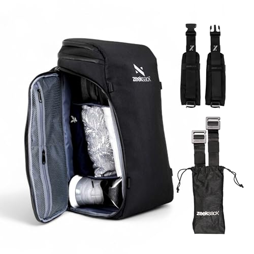 Zeeksack Large Backpack Bundle, Black 30L - The Organizer Carry On Travel Bag with Laptop Compartment, Removable Dividers & Smart Pockets + Activity Straps & Adventure Belt