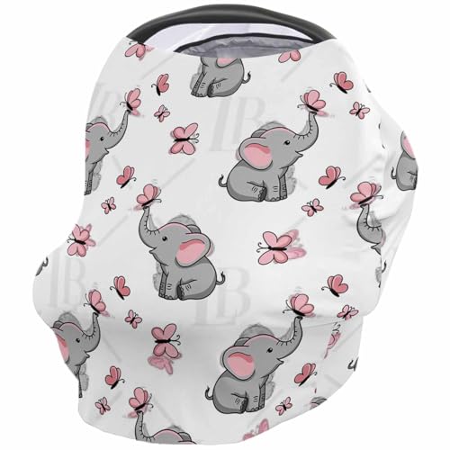 Image of Carseat Cover for Girls Babies, Elephant Nursing Covers for Breastfeeding Baby, Car Seat Stroller Combos Cover,Pink Magic Butterfly Infant Carseat Canopy,Newborn Shopping Cart Covers