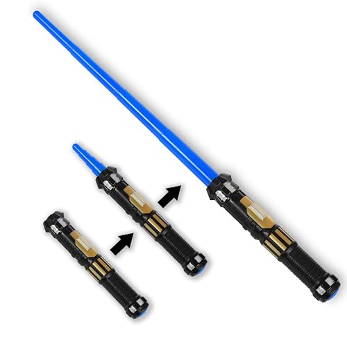 MewduMewdu Light up Saber Toy (Fully Retracted) With Electronic Lights & FX Sound Effect for Kids and Adults LED Expandable Sword Toy for Party Halloween Holiday Birthday Gift (Blue)