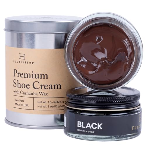 FootFitter Best Premium Shoe Cream Polish with Storage Tin, Restore, Clean & Shine Shoes and Boots – MADE IN USA (2 PACK) Black/Dark Brown