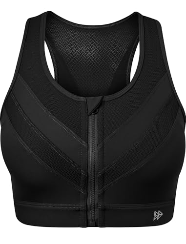 Yvette Front Zip Sports Bras for Women High Support Impact,