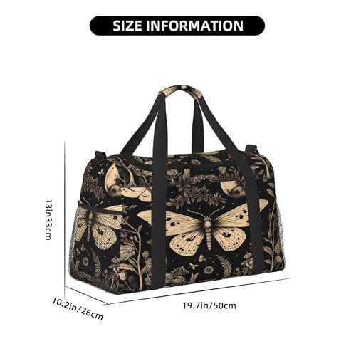 Vintage Gothic Floral Moon Butterfly Duffle Bag Travel Duffel Bags for Men Women Waterproof Gym Overnight Weekender Bag Carry on Tote Bag3