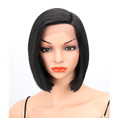 Eliza Short Lace Bob Wigs L Part Lace Front Wigs with Baby Hair Heat Resistant Synthetic Wigs For Black Women Half Hand Tied 130% Density Ombre Blonde Wigs with Dark Roots(Black)