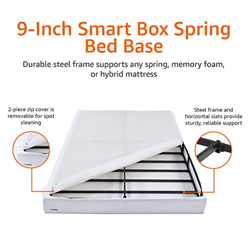 Amazon Basics Smart Box Spring Bed Base, 9 Inch Mattress Foundation, Tool-Free Easy Assembly, Queen, White #TOP3