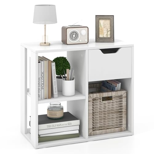 GIANTEX Bücherregal, Standregal mit 1 Schublade & 3 Würfeln, 60 x 30 x 53 cm, freistehendes Würfelregal für Wohnzimmer, Arbeitszimmer, Büro (Weiß)