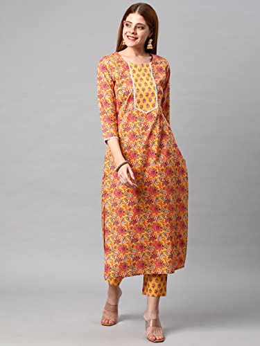 Image of ANNI DESIGNER Women's Cotton Blend Printed Straight Kurta With Pant