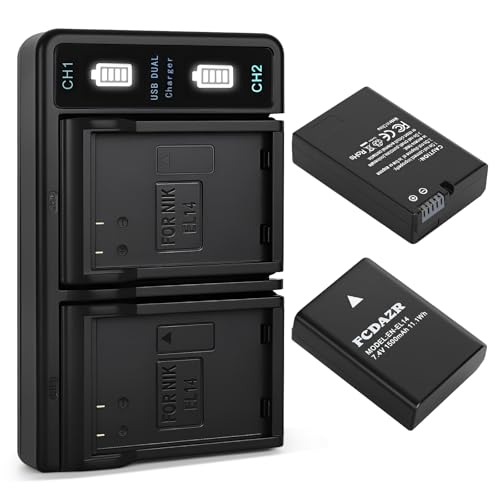 FCDAZR EN-EL14 EN-EL14a Battery (2-Pack) and Dual LED Charger Compatible with Nikon D3100 D3200 D3300 D3400 D3500 D5100 D5200 D5300 D5500 D5600 DF Coolpix P7000 P7100 P7700 P7800 Cameras