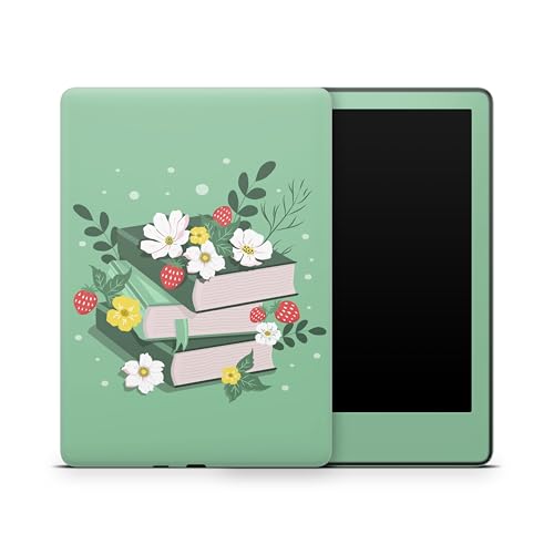 ZOOMHITSKINS Glitter Kindle Skin Compatible with Kindle Paperwhite Gen 12 (2024), Green Cute Flowers Crates, Easy Bubble-Free 3M Vinyl Decal, Made in The USA