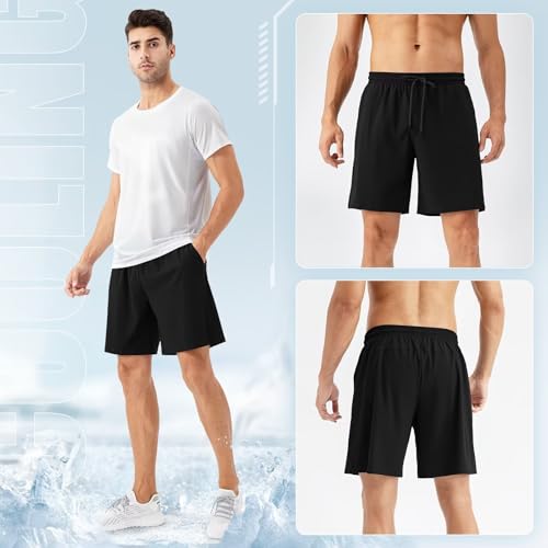 Sillictor Mens Running Shorts with Phone Pocket Cooling Tennis Gym Shorts Men Quick Dry Training Football Shorts Men Sports Shorts for Hiking Exercise Rugby,Sweat Wicking Breathable, 1420 Black S - Image 2