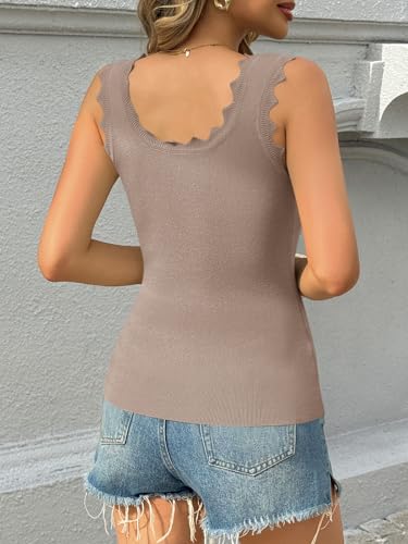 Image of Saodimallsu Womens Ribbed Knit Tank Top Summer Sleeveless Square Neck Casual Basic Slimming Sweater Vest Tops