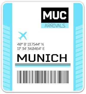 Squiddy Munich Germany Airport Code MUC Travel Luggage Tag - Vinyl Sticker Decal for Phone, Laptop, Water Bottle (3" high)