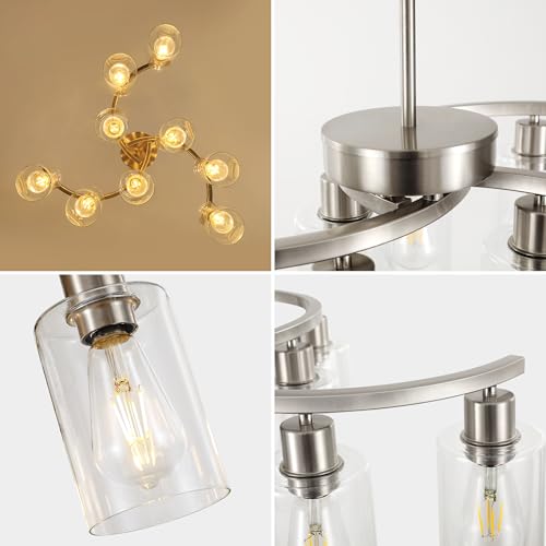 Sigaitwei 9-Light Brushed Nickel Kitchen Light Fixtures ，29.5" Large Chandeliers for Dining Room， Modern Dining Table Light Fixture，Metal Bracket Pendant Lighting with Downward Clear Glass Shade by Sigaitwei - Used condition - Image 7