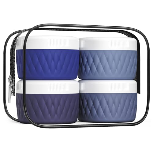 Kuangre Recipientes de viaje para artículos de tocador, tarros de silicona para crema sin BPA, aprobados por la TSA, recipientes de 2 onzas, esenciales de viaje a prueba de fugas con tapa para