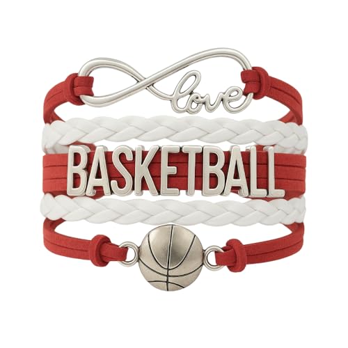 Infinity Collection - Adjustable Basketball & Infinity Charm Bracelet (Red & White) - Gift for Coach, Team and Players - Fits Small to Large Wrists