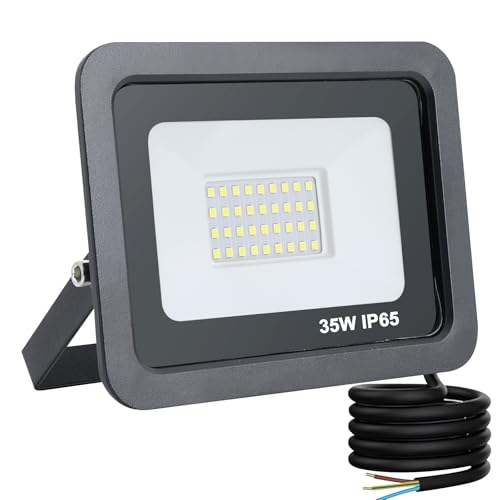Mille Lucciole 35W LED Strahler Außen,3500LM Superhell Außenstrahler IP65 Wasserdicht Fluter 6500K Kaltweiß Scheinwerfer,LED Strahler für Hinterhof,Garage,Flur,Garten,Keine Bewegungsmelder【Schwarz】