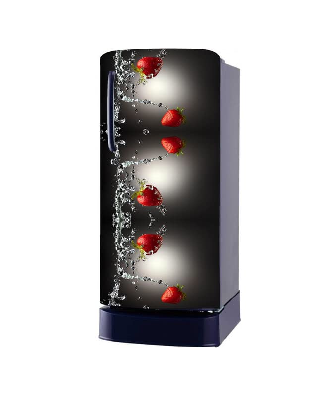 Advait Designs Strawbery Fruit Water Splash Fridge Decorative Sticker(Multicolor Vinyl 120X60)