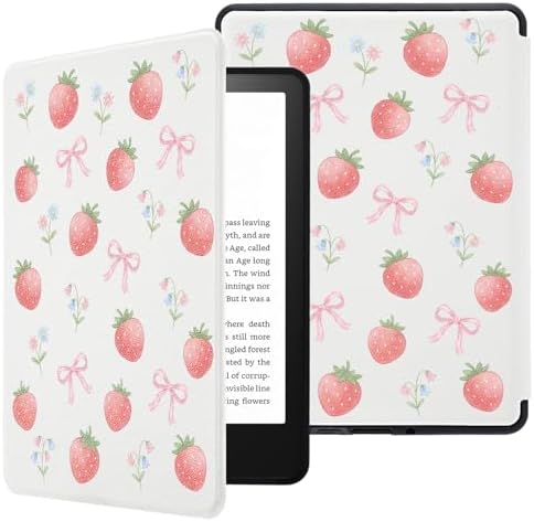 Idocolors Cute Case for 6" Kindle 11th Gen (2024/2022), New e-Reader Kindle PU Leather Cover with Hand Strap, Auto Wake/Sleep for Kindle 2024/2022, Cute Strawberry