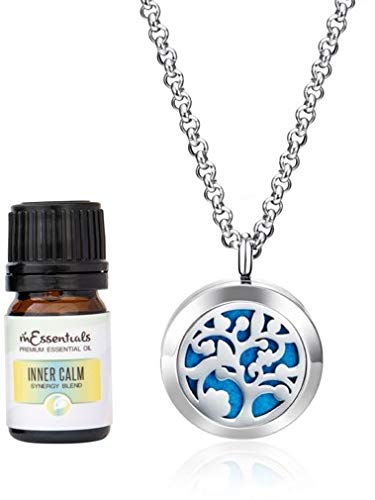 mEssentials Arbol Tree of Life - Juego de collar difusor de aceites esenciales con colgante de aromaterapia, cadena de acero inoxidable de 24