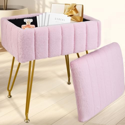 Amazon.com: Karceyworth Vanity Stool Chair with Storage, Soft Faux Fur ...