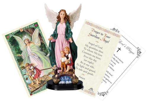 Estatua Ángel de la Guarda con Niños en Puente 5 Pulgadas