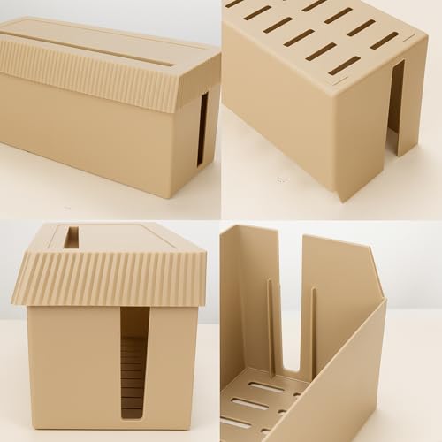 Image of Soko Cable Management Box with Mobile Stand | Cords Hider & Surge Protector | Concealer for Power Strips, Router, Gadget Wires Storage Organizer Tray for Desk, Table - Home, Office - Beige