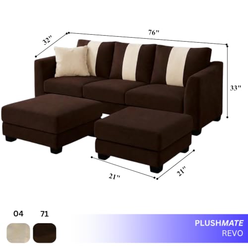 Image of Vero 5 Seater L Shape Sofa Set with 2 Movable Ottomans | Flexible Layout | Luxury Velvet Suede Fabric | Modern Living Room Sofa | Dark Brown