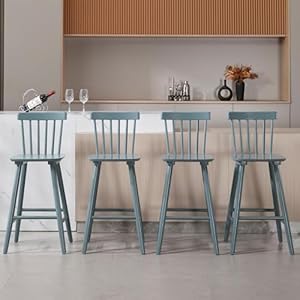 26 Inch Bar Stools Set of 4 Windsor Wooden Barstools Farmhouse Counter Height Barstool with Spindle Back Armless Barchair for Kitchen IslandPubCafeOutdoor Grey