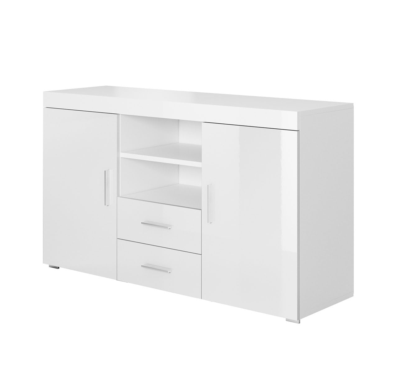 MB Muebles Bonitos | Aparador Mueble TV para Salón Comedor Moderno | Ancho 140 x Alto 80 x Profundo 40 cm | Mueble de Melamina | Acabado Blanco Brillante | Armario salón | Modelo Roque