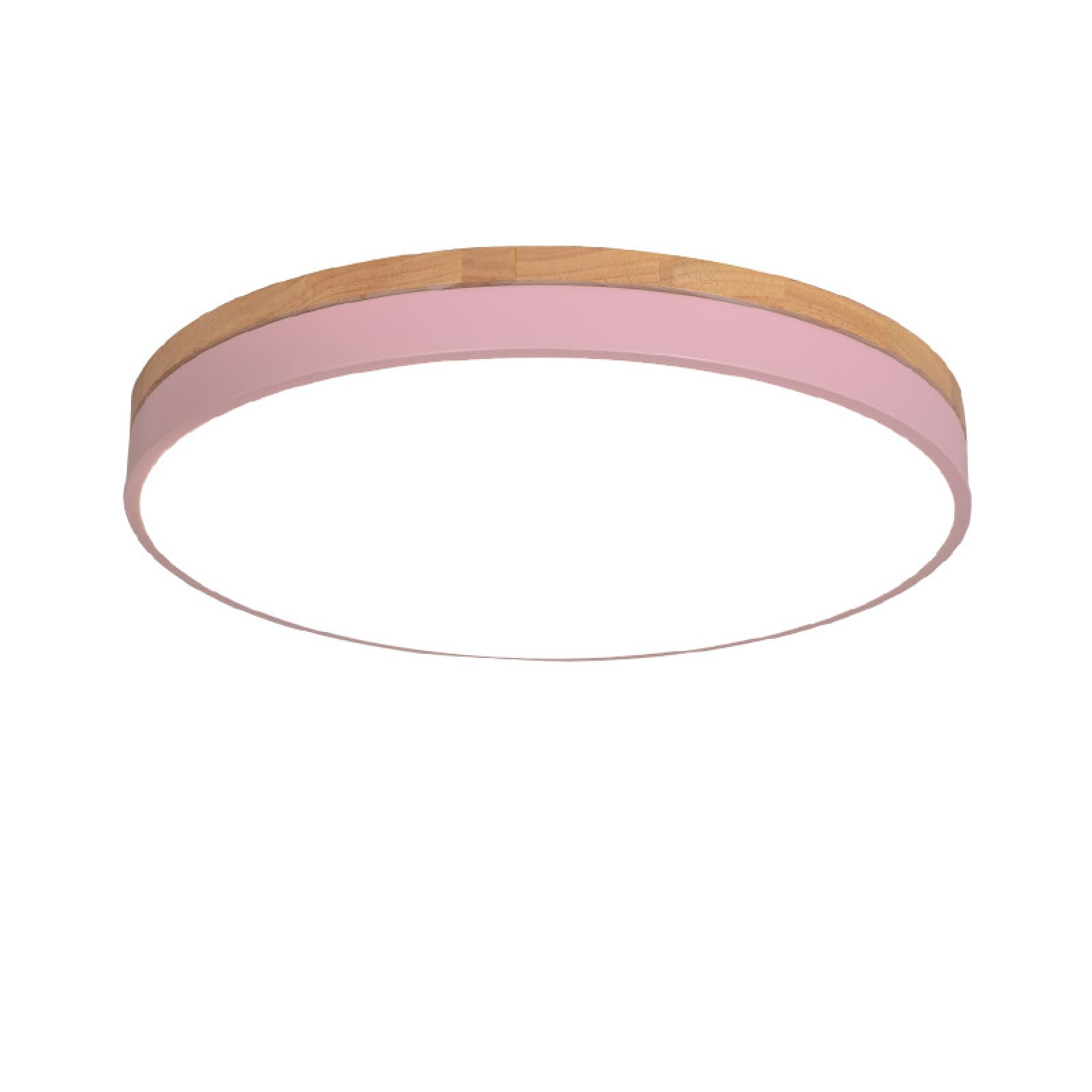 Pendant Lamps LED Ceiling Light Modern Round Wooden Flush Mount Ultra-thin Bedroom Kitchen Balcony(50CM 36W Pink Stepless Dimming)