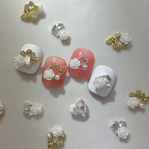 20Pcs Flower Nail Charms With Butterfly Designs Eseres Flower Nail Art Rhinestones Alloy Butterfly Nail Studs Gold And Silver Nail Art Decorations For Nail Designs #TOP1
