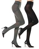 G&Y 2 Pairs Semi Opaque Tights for Women - 40D Microfiber Control Top Pantyhose (L,Black & Grey)