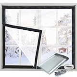Window Insulation Kit for Winter Adjustable Plastic Insulated Window Cover Sealer Reusable Thermal Thicken Clear Insulation Wrap Transparent Film with Hook and Loop Tape for Winterizing 39'' x 48''