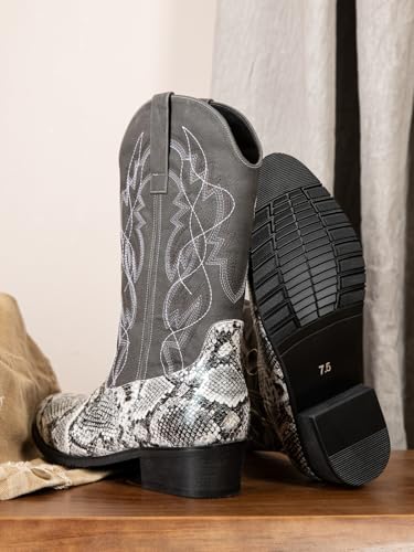 Image of Python Manning Men's Boots Cowboy for Men Classic Pointed Toe Western Pull Up Snakeskin Embroidered Mid-Calf Boots