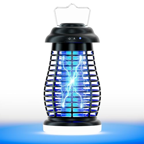 Bug Zapper Outdoor & Indoor,Cordless Portable Mosquito Zapper with Rechargeable 4800mAh Battery & Camping Light,Mosquito Repellent Outdoor Patio,Electric Fly Trap for Patio,Kitchen,Backyard and Garden