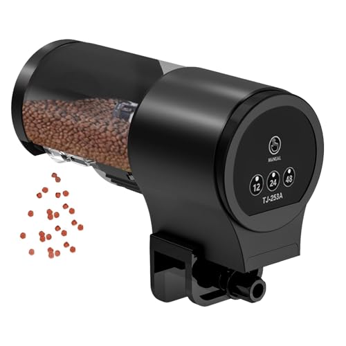 automático de Peces, alimentador de Alimentos para pecera, Capacidad de 100 ml, Temporizador de 12 Horas, 24 Horas y 48 Horas, porciones Ajustables, fácil instalación, alimentación fiable