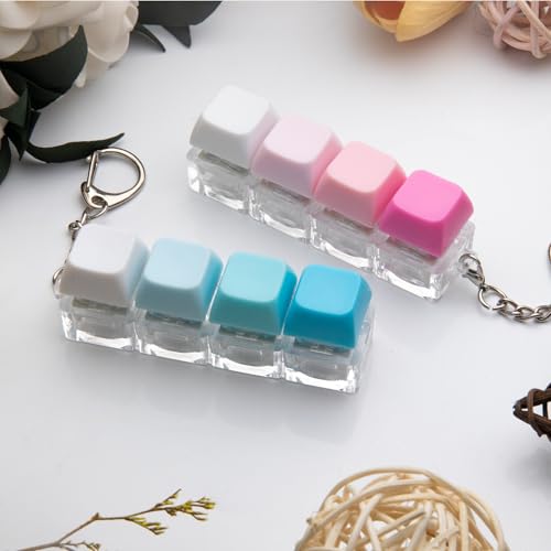 Image of 2 PCS Keyboard Fidget Toy, Keyboard Fidget Keychain 4-in-1 Keyboard Decompression Button Finger Clicker Toys, Button Stress Relief Fidget Gifts to Relief Stress (Blue Pink)