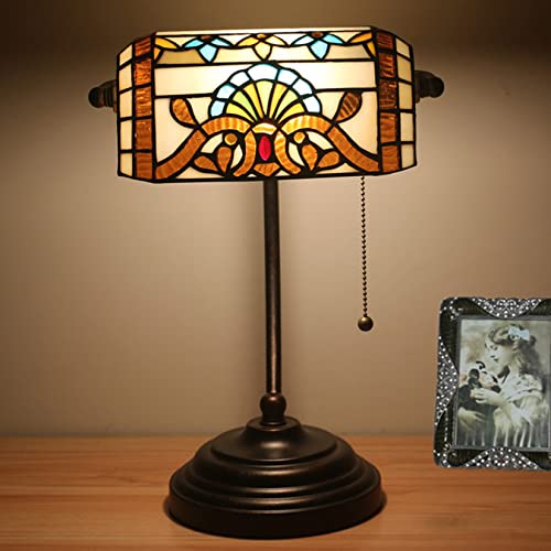 AIBOTY Bankers Lampe, Tiffany Schreibtischlampe, Barock Buntglas Tischlampe, 15 Hoch, Verstellbare Klavierlampe, Memory Kleine Akzentlampe Für Nachttisch, Schlafzimmer, Zugkettenschalter,e