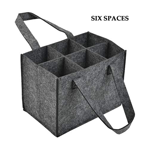 1Pcs Sac à Vin en Feutre avec Poignée,Sac de Rangement en Feutre pour Bouteille de Vin,Pochette Vin Sac à Vin 6 Compartiments,Réutilisable Lavable avec Diviseur Amovible - Gris Foncé 24 x 16 x 16 CM – vue 3