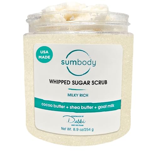 Sumbody USA Vanilla Shea Sugar Body Scrub Goat Milk (9oz) Moisturizing Exfoliating Body Foot Hand Scrub Hydrating Nourishing Bath Essential Scrubs Women Teens Gift Self Care