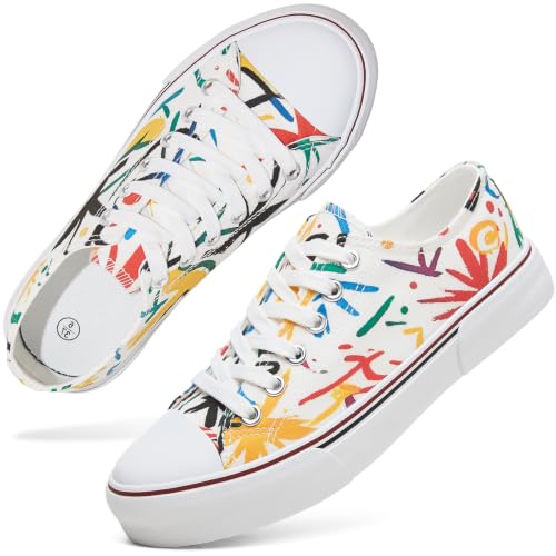 Image of hash bubbie White Sneakers for Women Low Top Canvas Shoes Womens Canvas Sneakers Women's Fashion Sneakers Slip on Casual Tennis Shoes