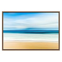 SIGNWIN Framed Canvas Wall Art Blue Sky with Sea Reflection by The Sandy Beach Coastal Ocean Oil Painting Abstract Modern Closeup Relax/Calm for Living Room, Bedroom, Office - 16
