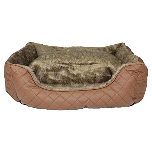 Pettimania Hundebett eckig Leder mit Fellbezug braun Cover