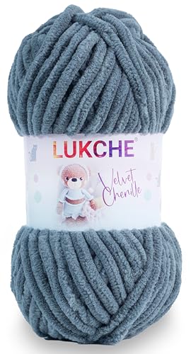 Lukche Velvet Chenille Blanket amigurumi Yarn for Crocheting and Knitting Super Bulky 100 gr (75,4 yds) (Yarn Thickness 8 mm) (Grey) 1