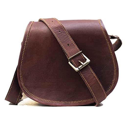 PASCADO Brown Vintage leather crossbody Purse satchel small cute crossover round bags for women sling shoulder bag
