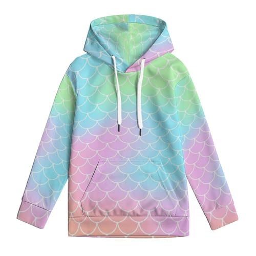 Fish Scales Pattern Hoodie Teen Sweatshirt Pullover Hoodies Casual Loose Big Kid Hooded Sport Shirt Tops 7-18 Years