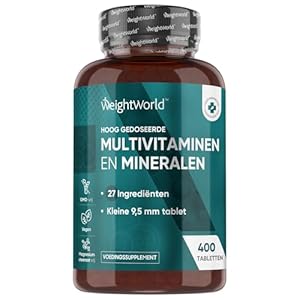 Multivitamine en Mineralen tabletten – 27 essentiële vitamines en mineralen – 400 multivitamine tabletten voor 1+ jaar voorraad – Voor mannen en vrouwen – 100% natuurlijk – Vegan – van WeightWorld